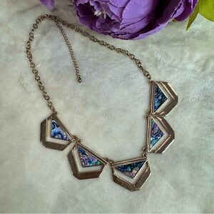 Gold Abalone-like Geometric Statement Necklace